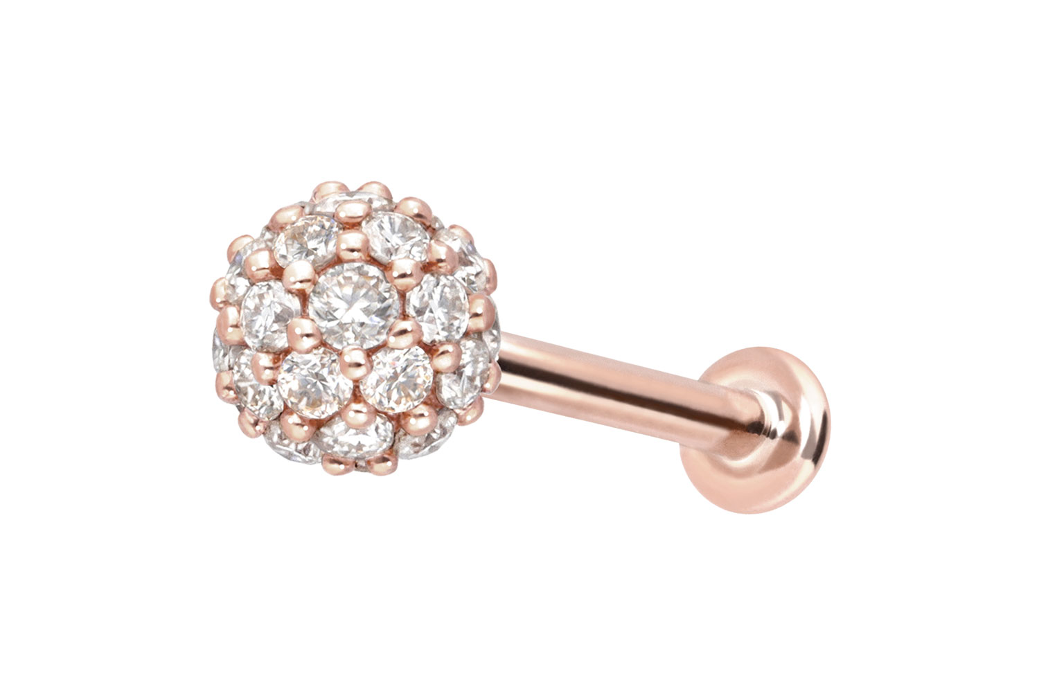 14 Karat Gold Labret Piercing mit Innengewinde MULTI-MOISSANIT